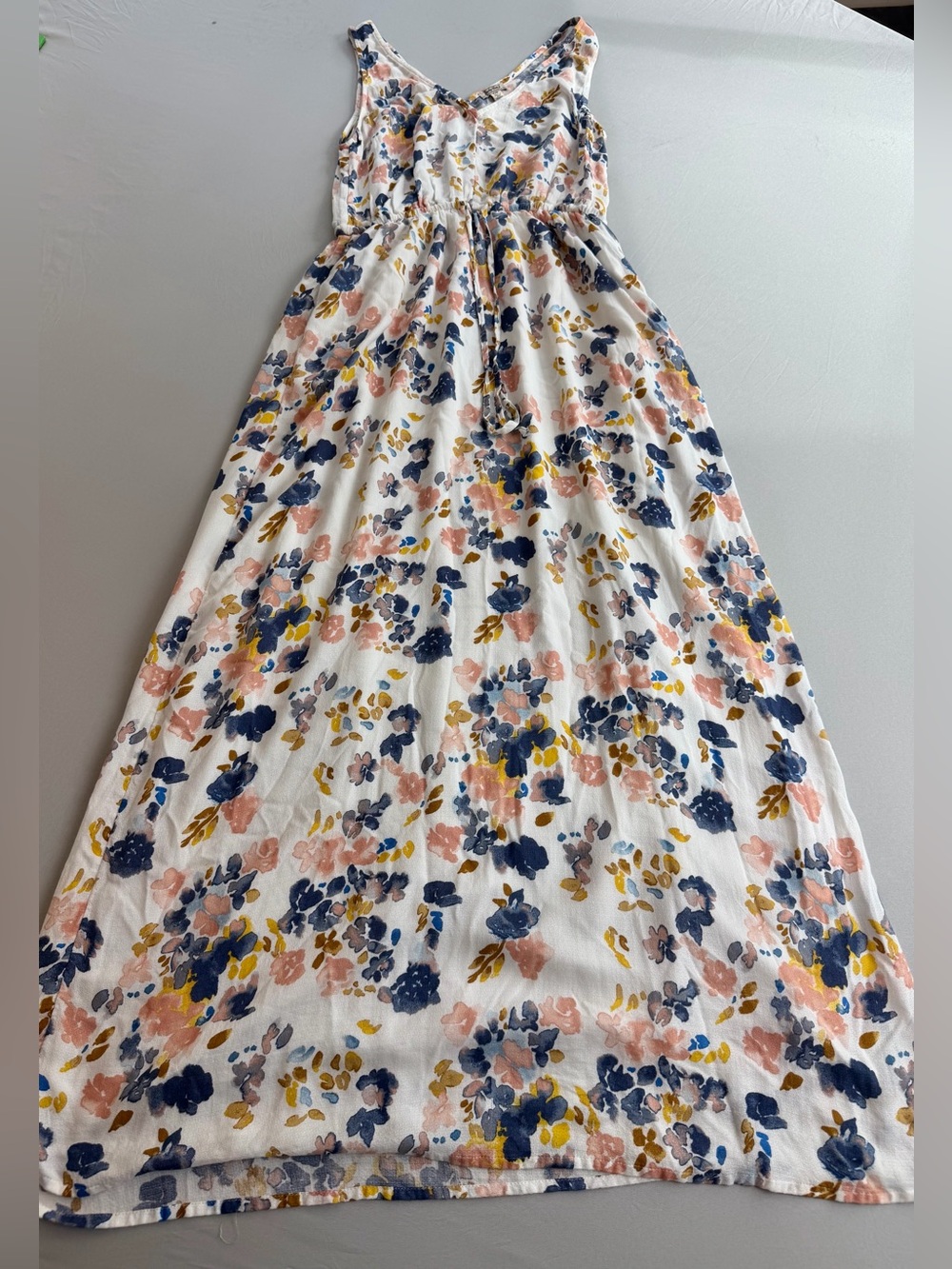 Lucky Brand Floral Maxi Dress S/P Boho Sleeveless Drawstring Waist